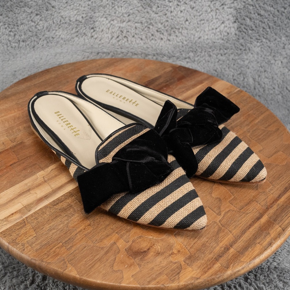 Ballerette Roma Tan Black Stripe Canvas Fabric Ballet Flats Women's 38EU/7.5M US